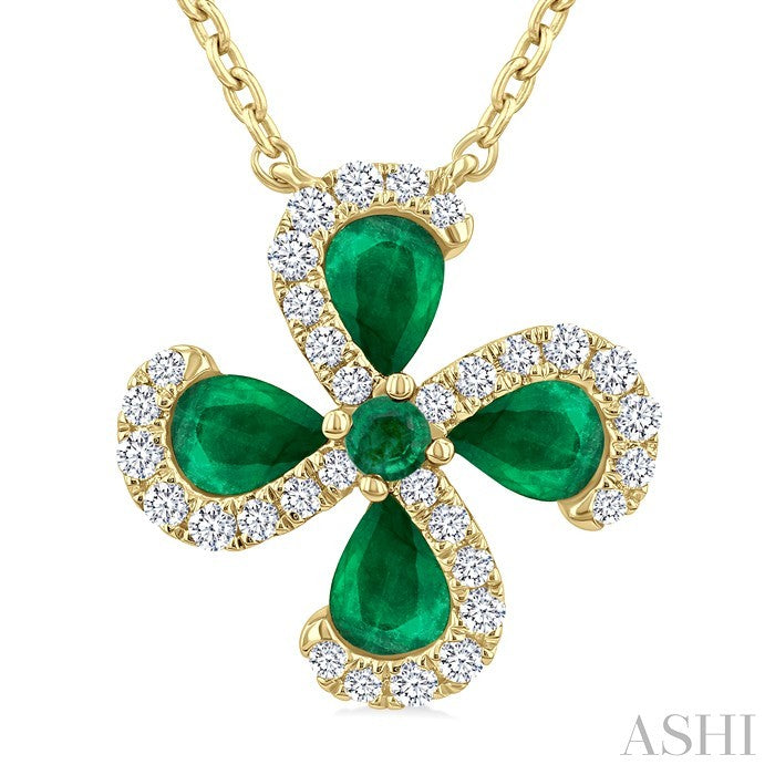 Pear Shape Floral Gemstone & Diamond Pendant