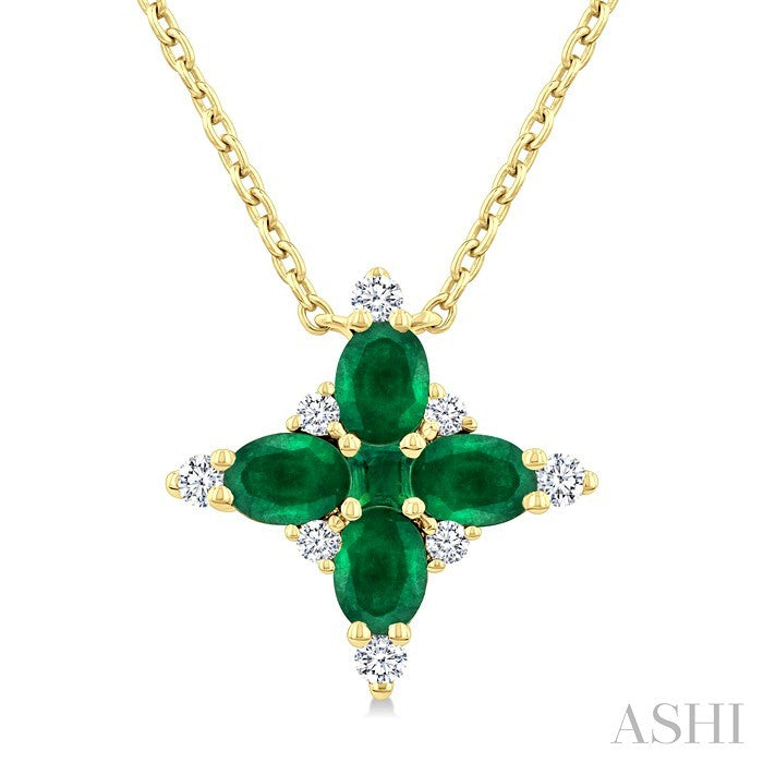 Oval Shape Floral Gemstone & Diamond Pendant
