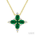 Oval Shape Floral Gemstone & Diamond Pendant