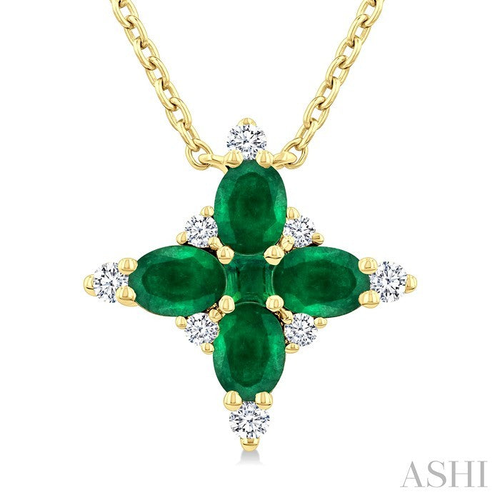 Oval Shape Floral Gemstone & Diamond Pendant