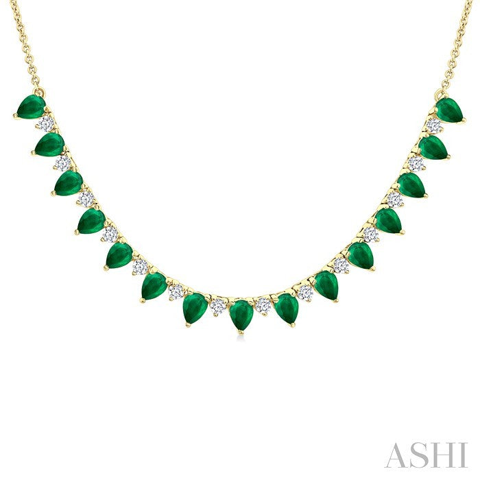 Pear Shape Gemstone & Diamond Tennis Necklace