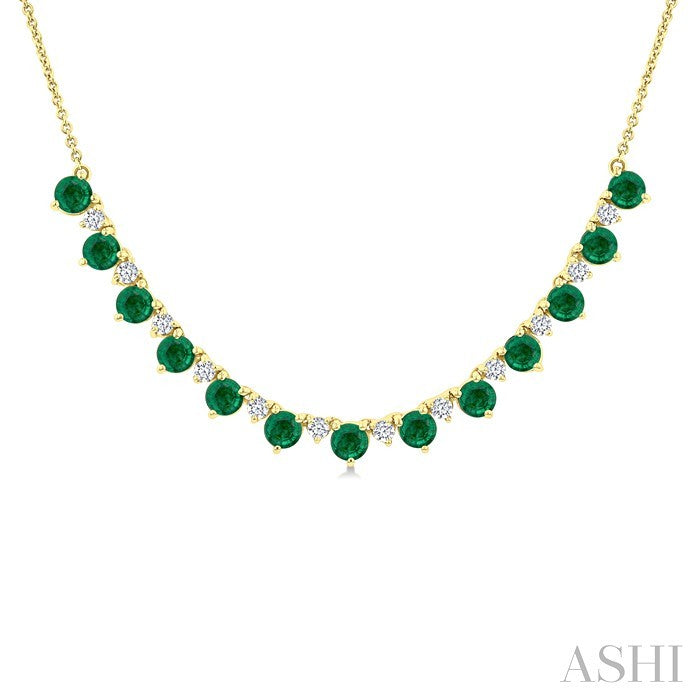 Round Shape Gemstone & Diamond Tennis Necklace