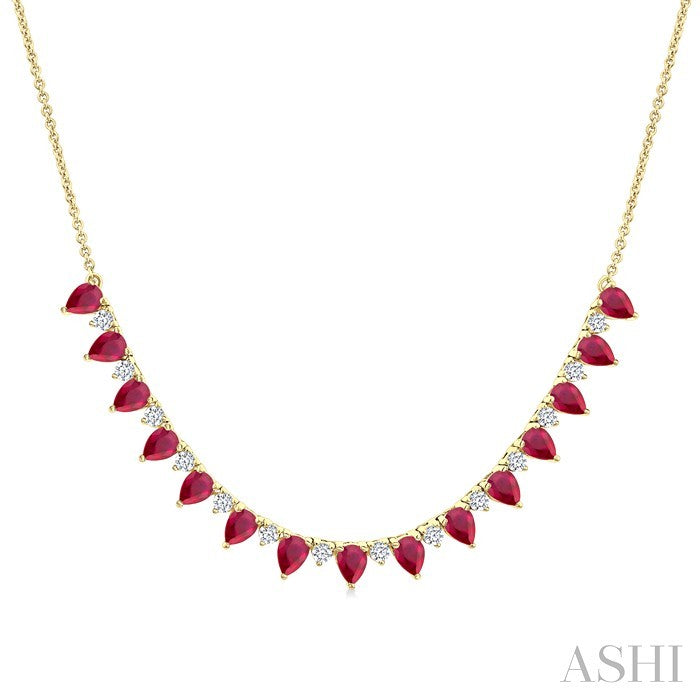 Pear Shape Gemstone & Diamond Tennis Necklace