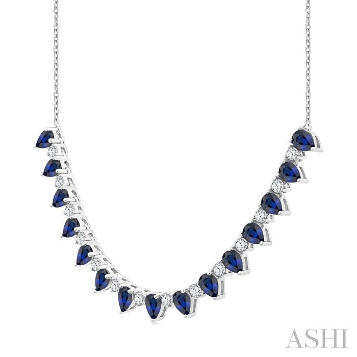 Pear Shape Gemstone & Diamond Tennis Necklace