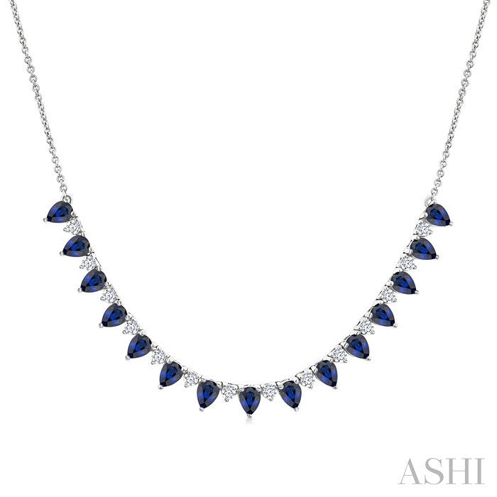 Pear Shape Gemstone & Diamond Tennis Necklace