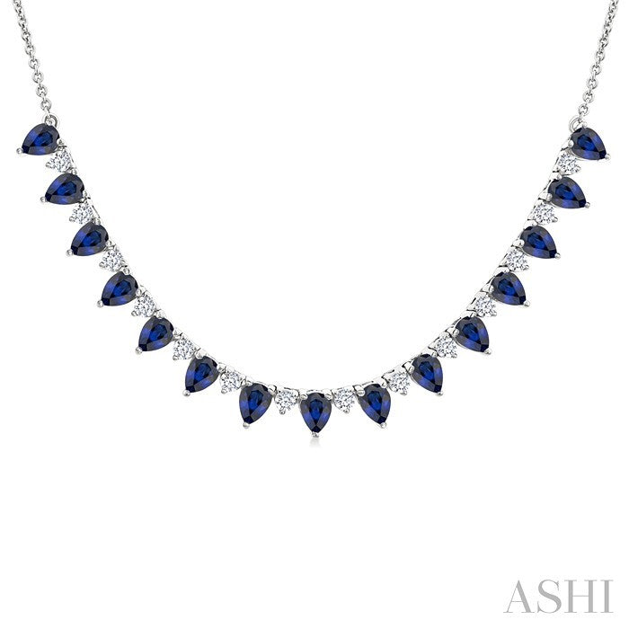 Pear Shape Gemstone & Diamond Tennis Necklace