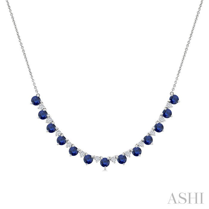 Round Shape Gemstone & Diamond Tennis Necklace