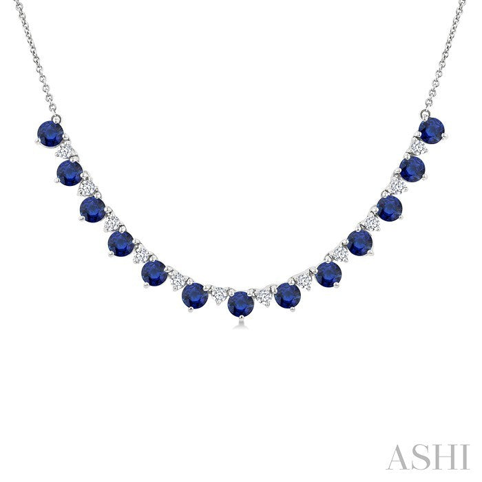 Round Shape Gemstone & Diamond Tennis Necklace