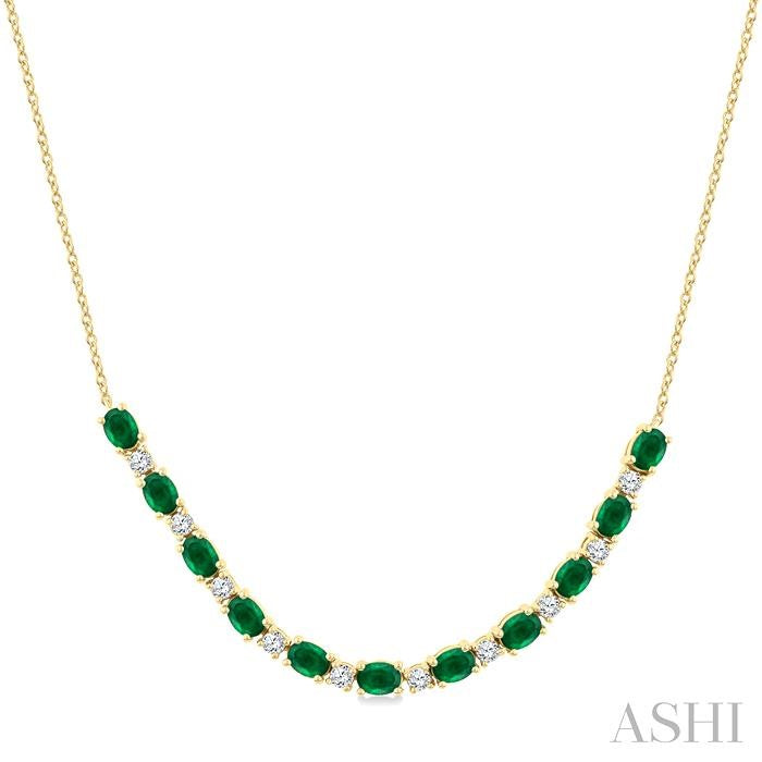 Oval Shape Gemstone & Diamond Tennis Necklace