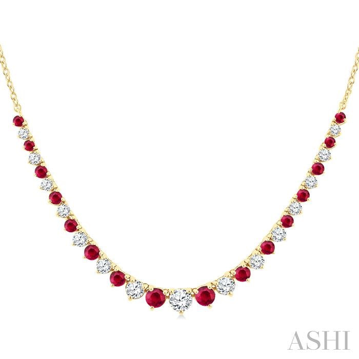 Round Shape Gemstone & Diamond Riviera Necklace
