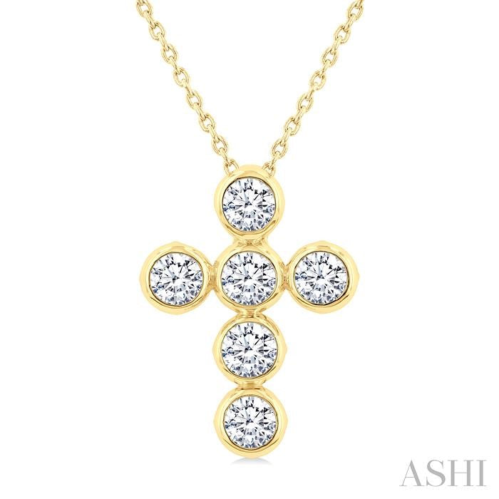 6 Stone Bezel Cross Diamond Fashion Pendant