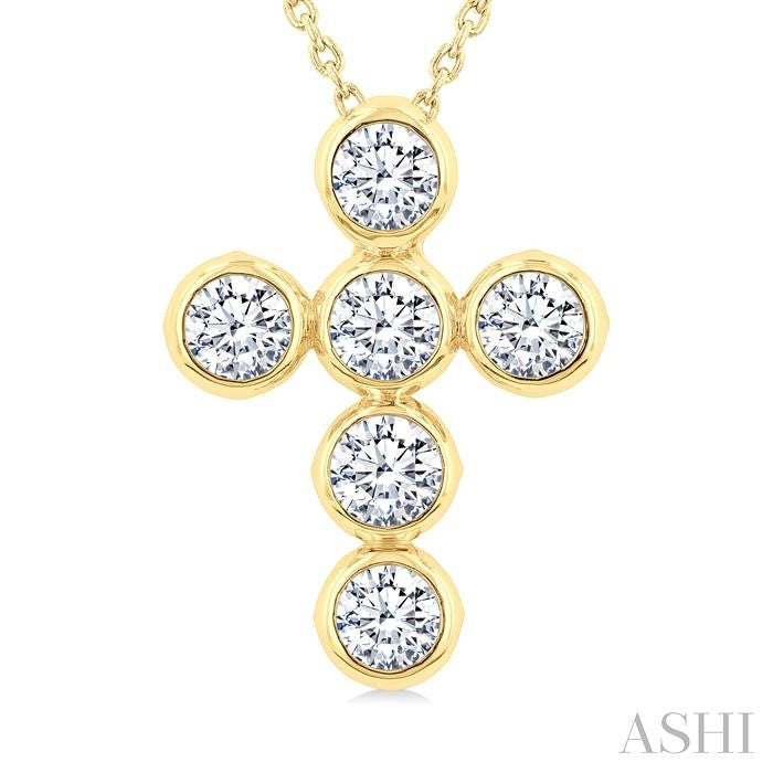 6 Stone Bezel Cross Diamond Fashion Pendant