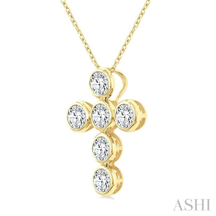 6 Stone Bezel Cross Diamond Fashion Pendant