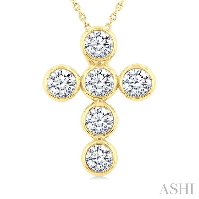 6 Stone Bezel Cross Diamond Fashion Pendant