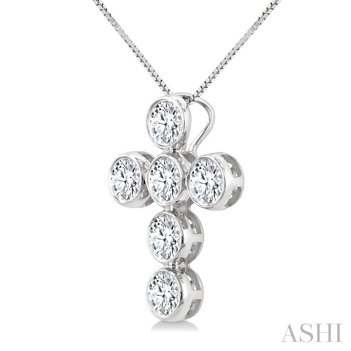 6 Stone Bezel Cross Diamond Fashion Pendant