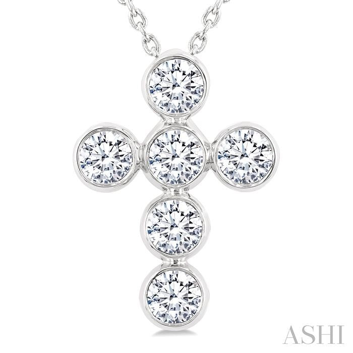 6 Stone Bezel Cross Diamond Fashion Pendant