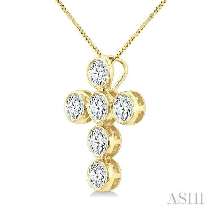6 Stone Bezel Cross Diamond Fashion Pendant