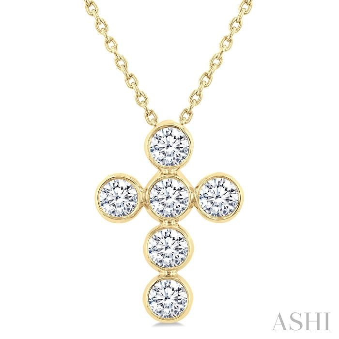 6 Stone Bezel Cross Diamond Fashion Pendant
