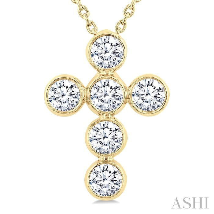 6 Stone Bezel Cross Diamond Fashion Pendant