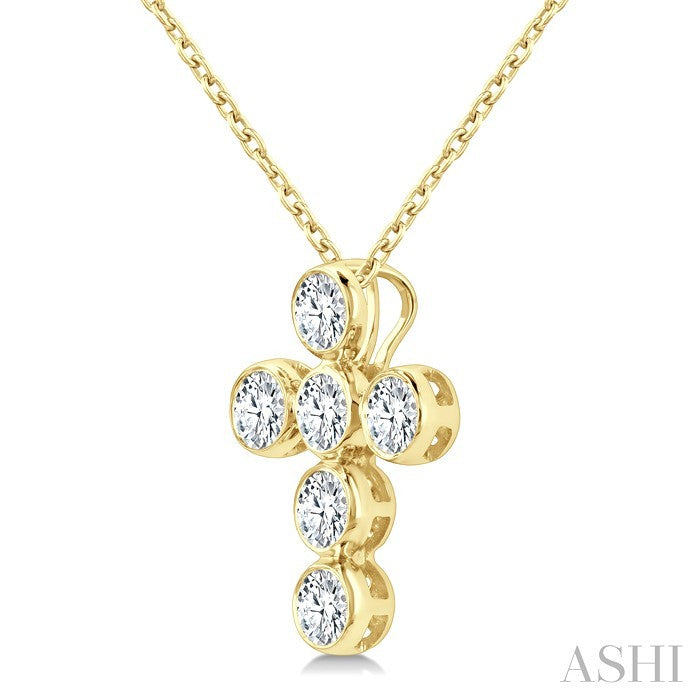 6 Stone Bezel Cross Diamond Fashion Pendant