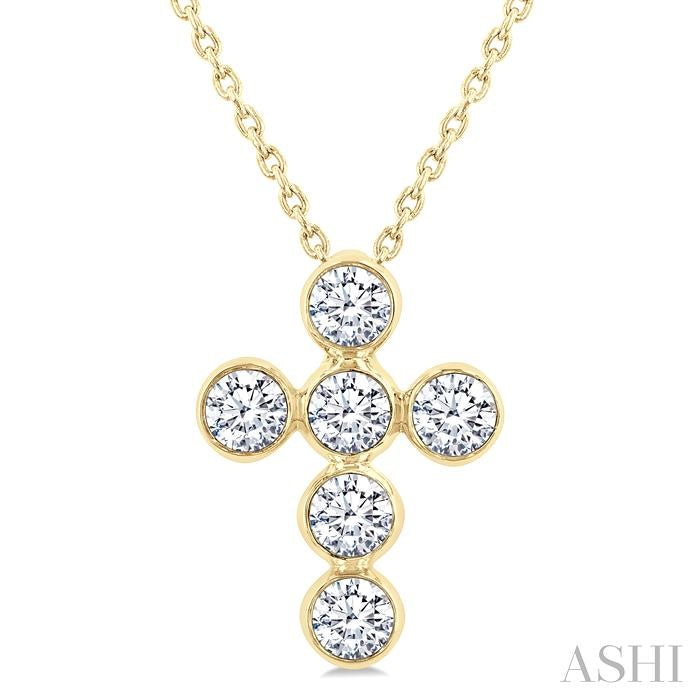 6 Stone Bezel Cross Diamond Fashion Pendant