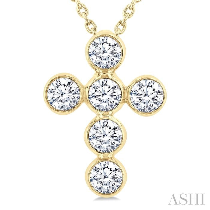 6 Stone Bezel Cross Diamond Fashion Pendant