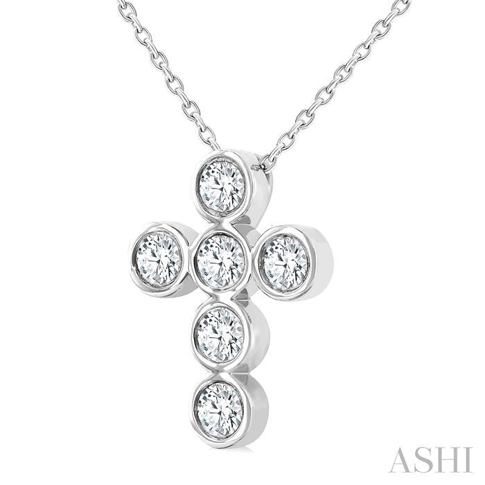 6 Stone Bezel Cross Diamond Fashion Pendant