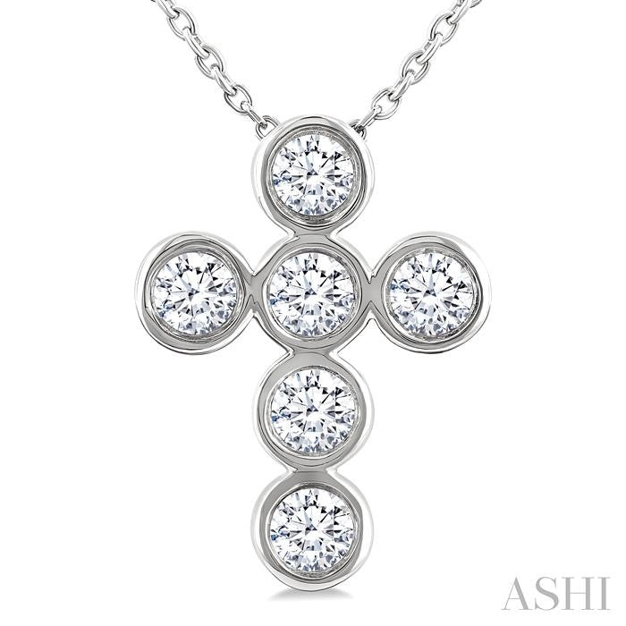 6 Stone Bezel Cross Diamond Fashion Pendant