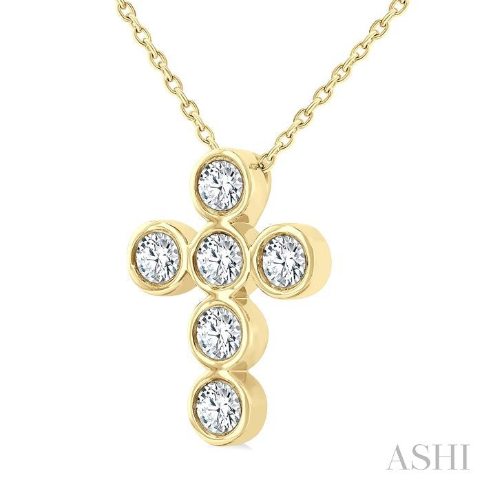 6 Stone Bezel Cross Diamond Fashion Pendant
