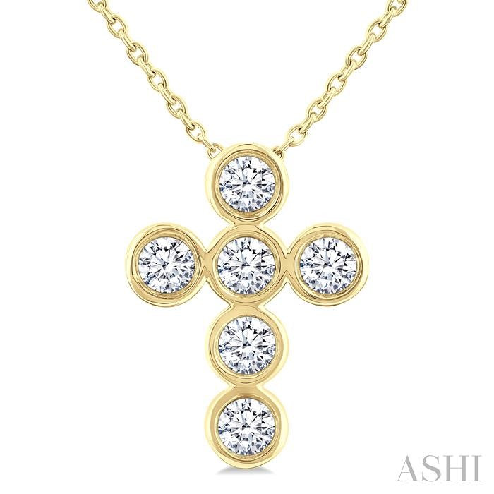 6 Stone Bezel Cross Diamond Fashion Pendant