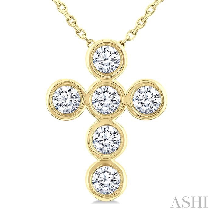 6 Stone Bezel Cross Diamond Fashion Pendant