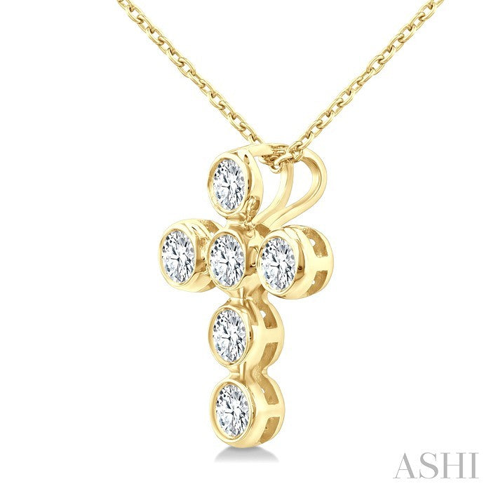 6 Stone Bezel Cross Diamond Fashion Pendant