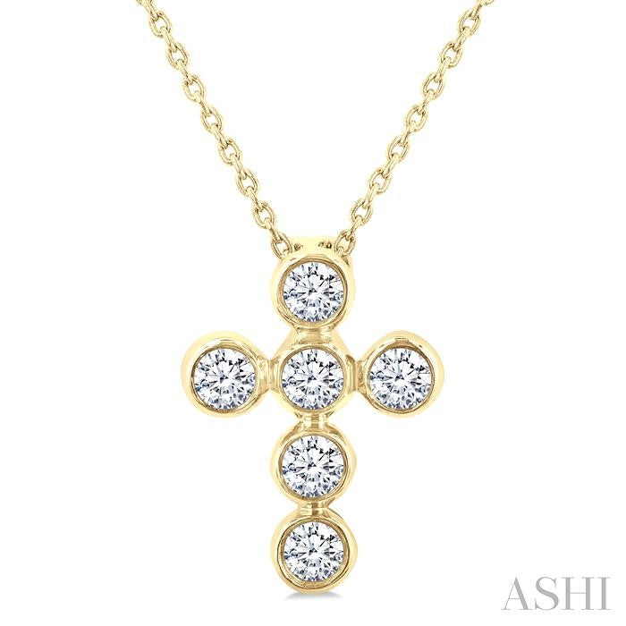 6 Stone Bezel Cross Diamond Fashion Pendant