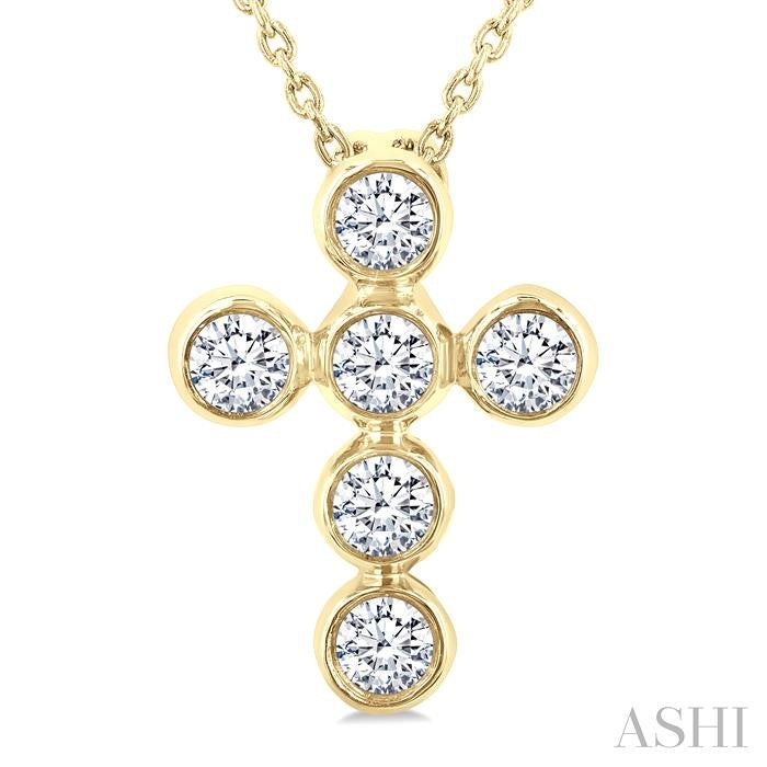 6 Stone Bezel Cross Diamond Fashion Pendant