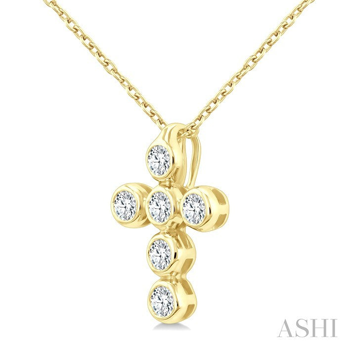 6 Stone Bezel Cross Diamond Fashion Pendant