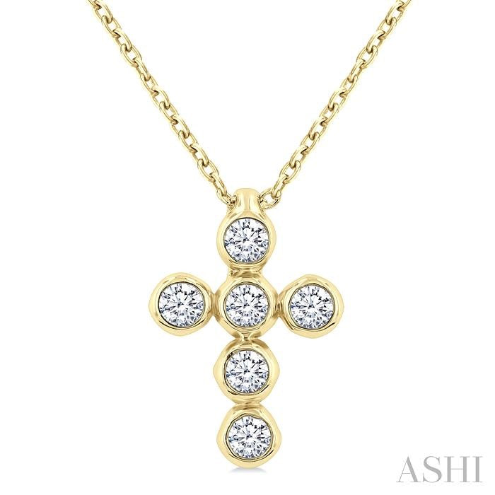 6 Stone Bezel Cross Diamond Fashion Pendant