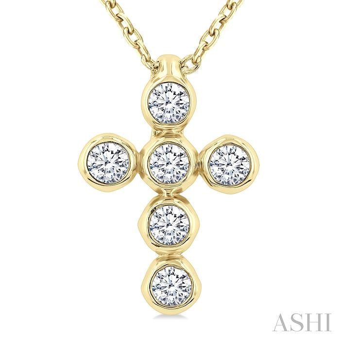 6 Stone Bezel Cross Diamond Fashion Pendant
