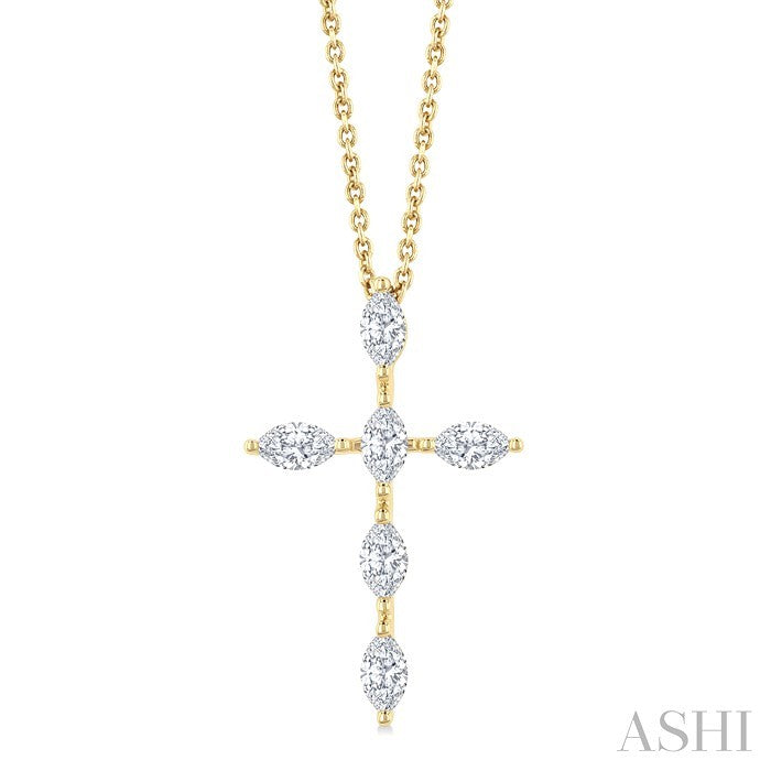 Marquise Shape 6 Stone Cross Diamond Fashion Pendant