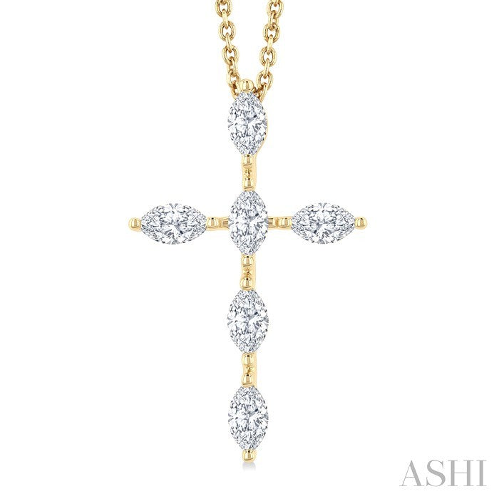 Marquise Shape 6 Stone Cross Diamond Fashion Pendant