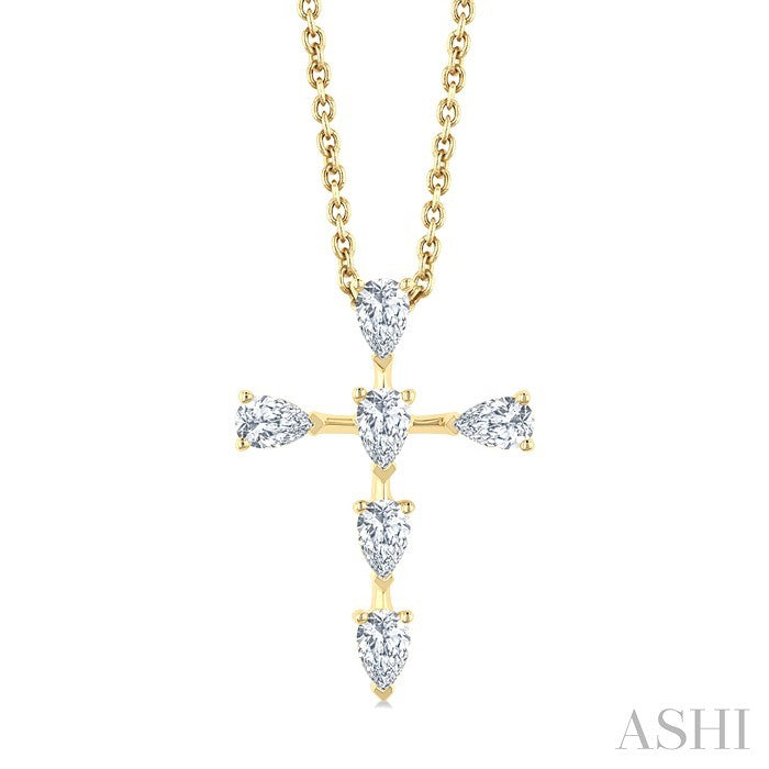 Pear Shape 6 Stone Cross Diamond Fashion Pendant