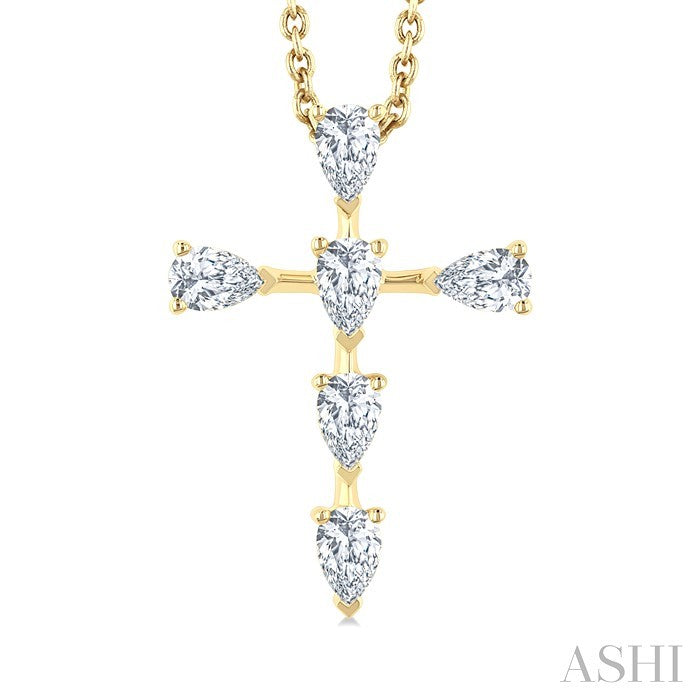Pear Shape 6 Stone Cross Diamond Fashion Pendant