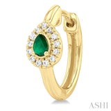 Pear Shape Gemstone & Petite Halo Diamond Huggie Fashion Earrings