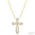 Pave-Set Cross Paperclip Diamond Fashion Pendant
