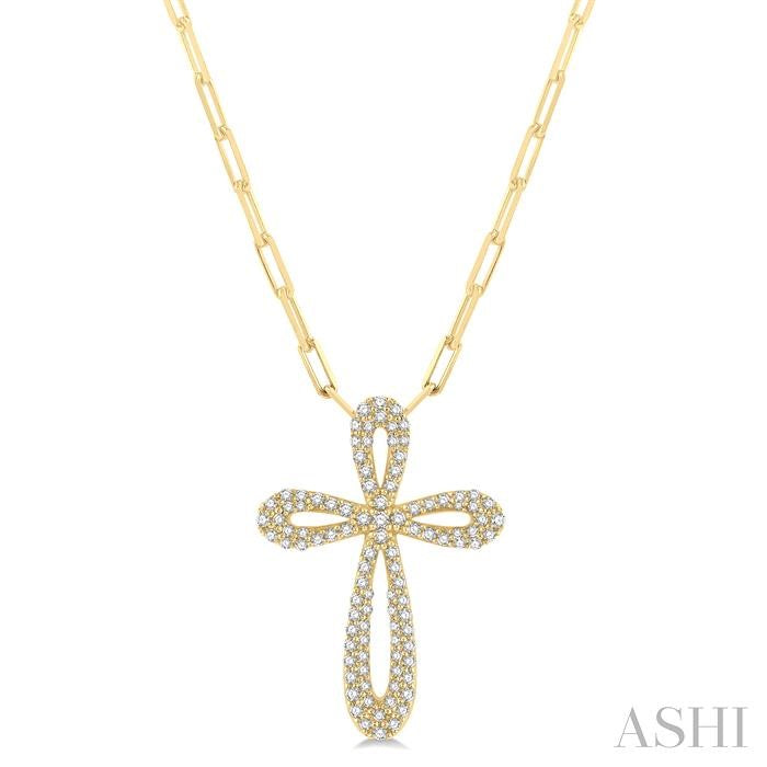 Pave-Set Cross Paperclip Diamond Fashion Pendant