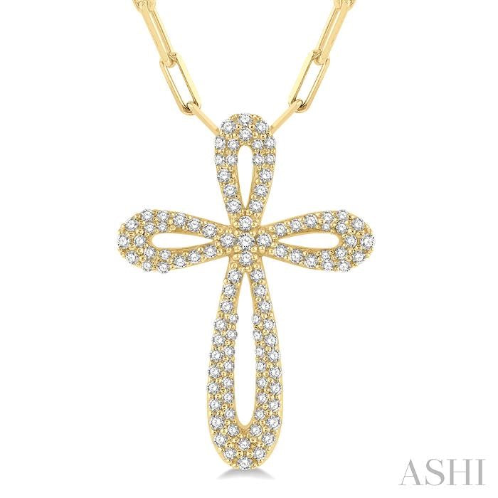 Pave-Set Cross Paperclip Diamond Fashion Pendant