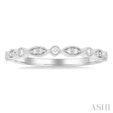 1/10 ctw Marquise and Circular Motif Carved Round Cut Diamond Stackable Wedding Band in 14K White Gold