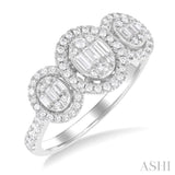 5/8 ctw Oval Shape Past, Present & Future Fusion Baguette and Round Cut Diamond Engagement Ring in 14K White Gold