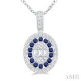 1.25 MM Oval Shape Sapphire and 1/4 ctw Baguette and Round Cut Diamond Precious Pendant With Chain in 14K White Gold