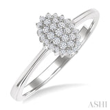 1/6 Ctw Petite Oval Shape Round Cut Diamond Cluster Fashion Ring in 10K White Gold