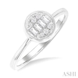 1/6 ctw Petite Bezel Set Round Shape Fusion Baguette and Round Cut Diamond Fashion Ring in 10K White Gold